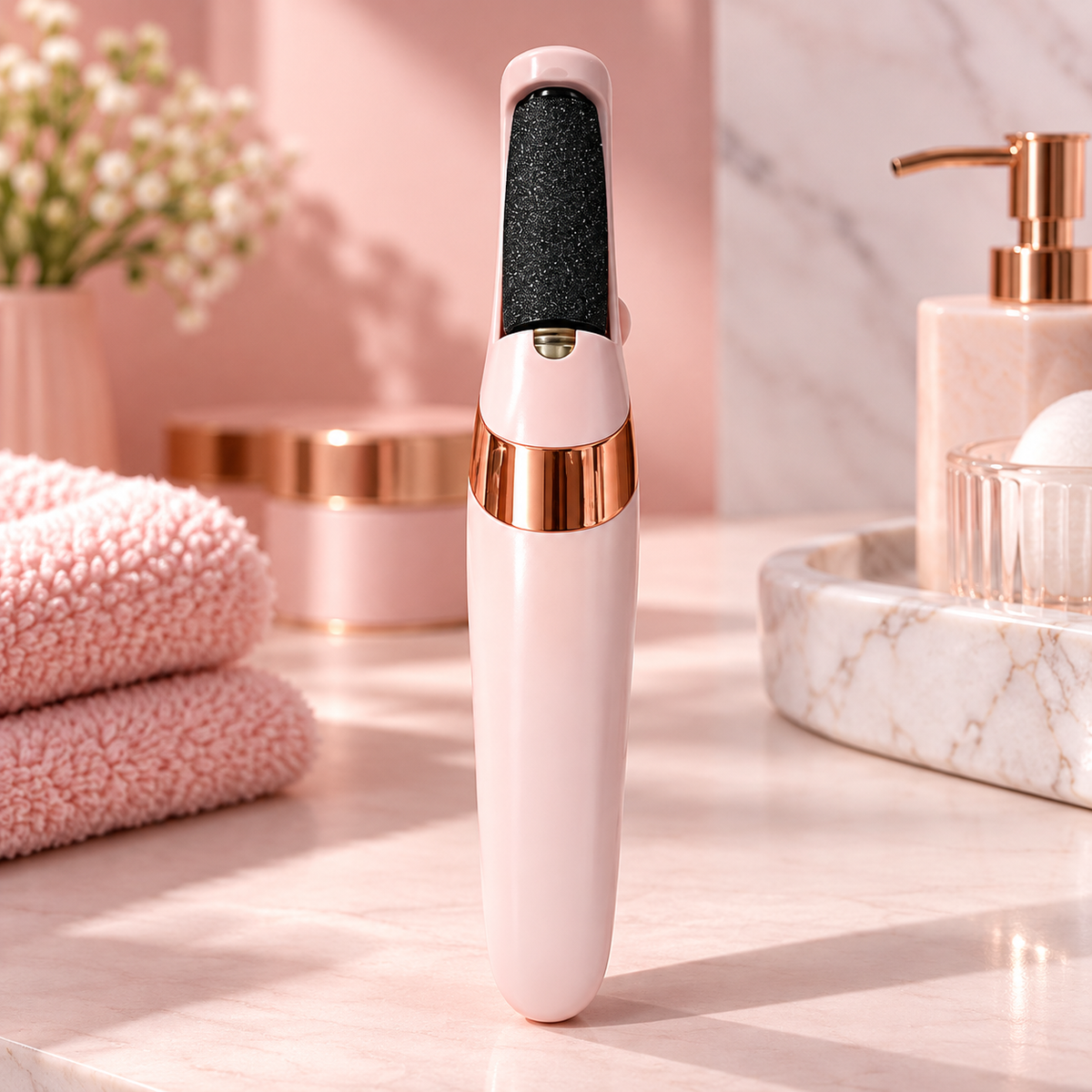 Râpe électrique rose et dorée pour le soin des pieds — Pink Planet